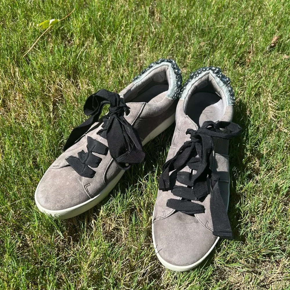 Joie Darena Jewel Embellished Gray Sneakers with Black Laces